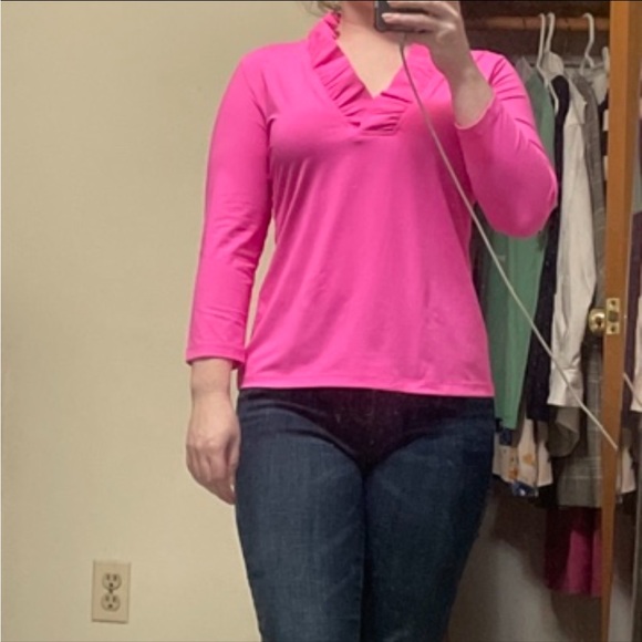 3/4 Sleeve Portrait Collar Top Bright Pink Kenny Dana Top - Picture 3 of 5